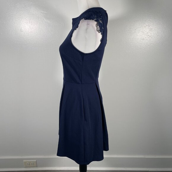 Speechless Navy Blue Crew Neck Lace Shoulder Sleeveless Fit & Flare Dress M - Picture 6 of 16
